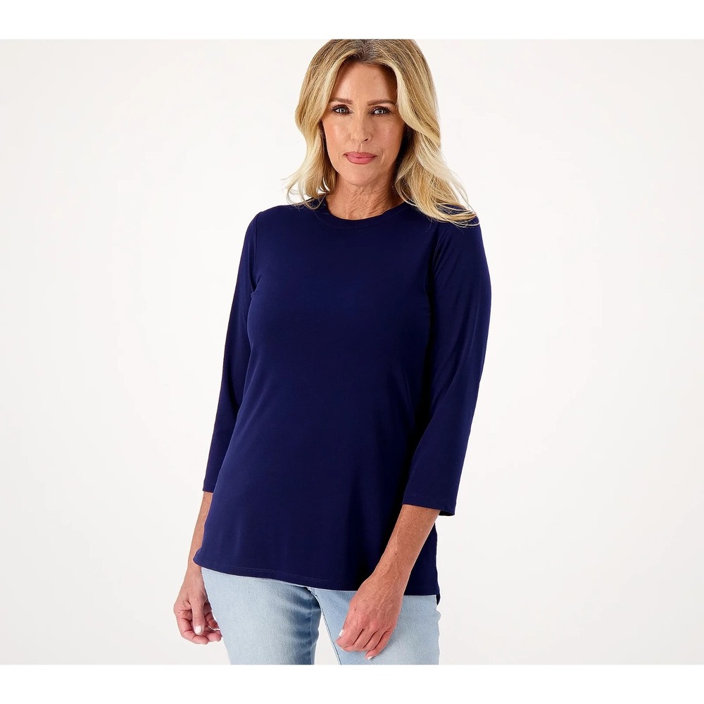 Susan Graver Modern Essentials Reg Liguid Knit Crew Neck Top Sapphire, L #47E